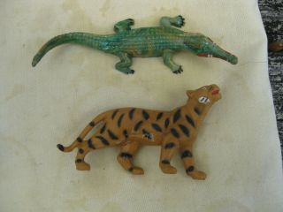 1953 & 1959 Early Starlux France 743 Crocodile & 714 Tiger Plastic Zoo Animals