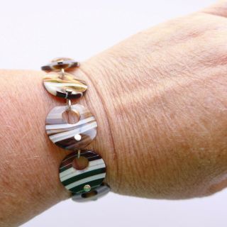 Antique Scottish Agate Bracelet - unusual Design in Banded Agate and Silver 6