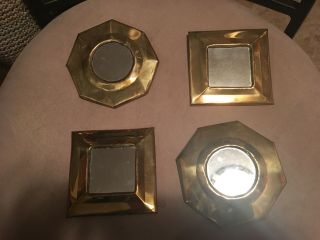 4 Vintage Made In morocco Small BRASS Wall MIRRORS/2 octagon 2 square 2