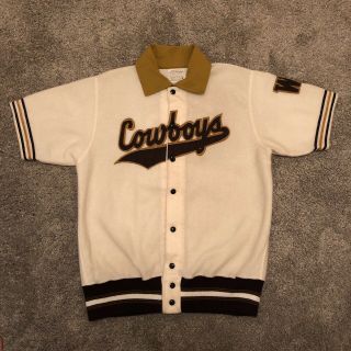 Vintage 60s/70s Sandknit Warm Up Jacket Jersey Wyoming University Cowboys