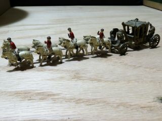 Antique Miniature Cast Metal Horse Drawn Ornate Carriage W/ Riders 2