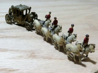 Antique Miniature Cast Metal Horse Drawn Ornate Carriage W/ Riders 3