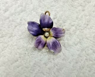 Vintage 18k Yellow Gold Enamel Floral Brooch/pendant With Small Pearl
