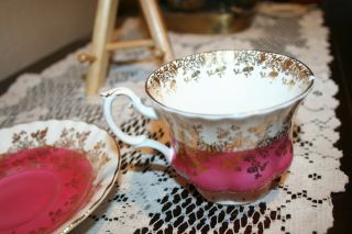 Royal Albert Bone China Ornate Regal Series Fuscia color Cup & Saucer 2