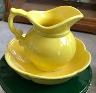 Vintage Mccoy Pottery Sunflower Yellow Pitcher And Bowl Set