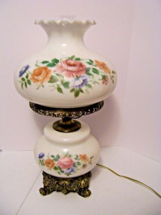 Vntg 3 - Way Lrg 25 " Parlor Lamp Gone With The Wind Hurricane Floral Glass
