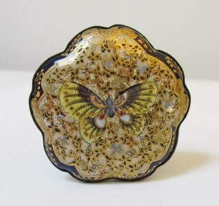 Large Antique Satsuma Hatpin Hand Painted Butterfly Scalloped Edge