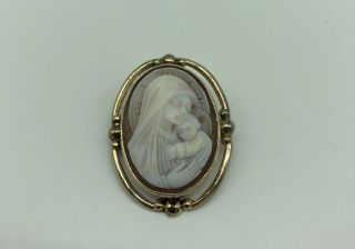 Vintage Gold Filled Cameo Virgin Mary Child Madonna Pin Pendant Brooch