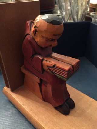 Single Vintage Bookend Monk Reading Made of Wood Hand Carved ANRI Black Forest 2