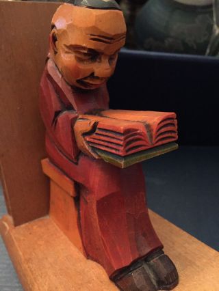 Single Vintage Bookend Monk Reading Made of Wood Hand Carved ANRI Black Forest 3