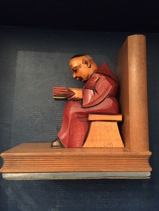 Single Vintage Bookend Monk Reading Made of Wood Hand Carved ANRI Black Forest 5