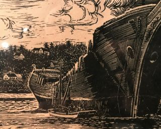 Carrol Thayer Berry Wood Engraving Retired From The Sea - Maine Coast