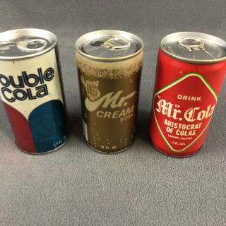 Mr.  Cola Double Cola & Mr Cream Soda Vintage 70s Steel Soda Cans Bottom Drained