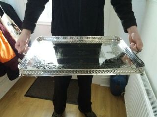 19th Century Silver On Copper Butlers Serving Tray.