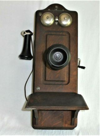 Antique All 1900 - 1915 Kellogg Tiger Oak Crank Wall Phone -
