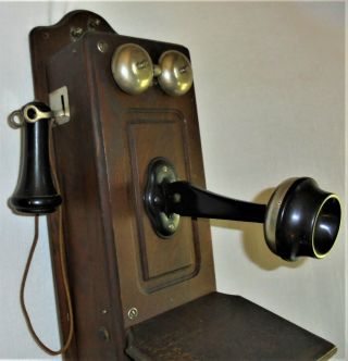Antique ALL 1900 - 1915 Kellogg TIGER OAK CRANK WALL PHONE - 2
