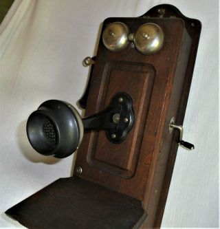 Antique ALL 1900 - 1915 Kellogg TIGER OAK CRANK WALL PHONE - 3