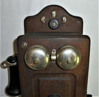 Antique ALL 1900 - 1915 Kellogg TIGER OAK CRANK WALL PHONE - 4