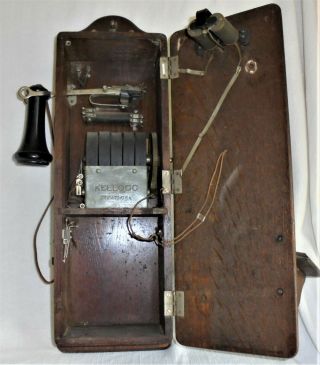 Antique ALL 1900 - 1915 Kellogg TIGER OAK CRANK WALL PHONE - 5