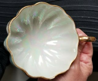 Vintage Enesco Japan 3 - footed Coffee Tea Cup Saucer Iridescent Mother of Pearl 3