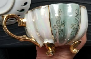 Vintage Enesco Japan 3 - footed Coffee Tea Cup Saucer Iridescent Mother of Pearl 4