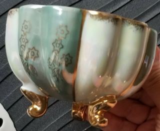 Vintage Enesco Japan 3 - footed Coffee Tea Cup Saucer Iridescent Mother of Pearl 5