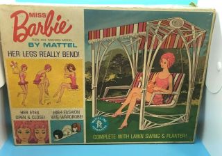 1964 Miss Barbie Doll Box With Lawn Swing & Accessories Vintage Mib