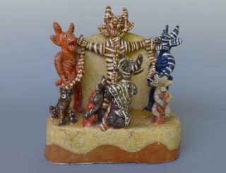 Old Vintage Mexican Ocumicho Ceramic Devil Crucifixion By Quiroz 10 3/4 " X 10 "