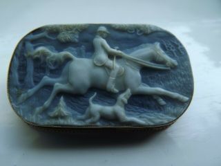 Antique vintage 9kt Gold 375 Classical Hunting Horse Dog Cameo Brooch/badge ONYX 11