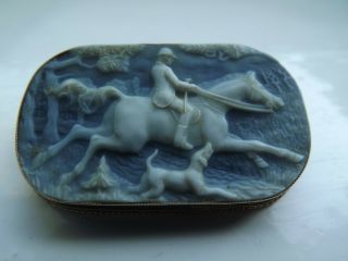 Antique Vintage 9kt Gold 375 Classical Hunting Horse Dog Cameo Brooch/badge Onyx