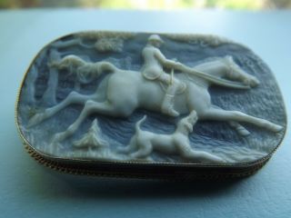 Antique vintage 9kt Gold 375 Classical Hunting Horse Dog Cameo Brooch/badge ONYX 5