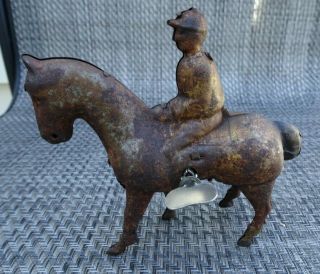 50s Dpra Drgm Pre Wwii Germany Jocky On Horse Tin Litho Wind - Up Toy -