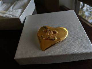 Authentic Vintage Chanel Gold Heart Logo Cc Brooch Pin
