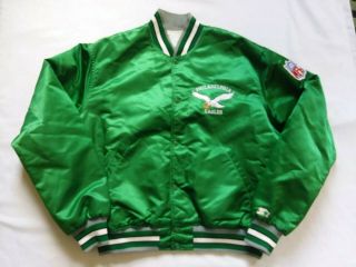 Vtg Philadelphia Eagles Green Pro Line Starter Satin Jacket Sz Xl Old Logo Mens