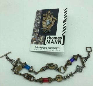 Vintage Thomas Mann Designs Ooak Bracelet Mixed Metal Glass Techno Romantic