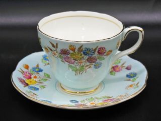 Vintage Eb Foley Bone China 1850 Pale Blue Floral Tea Cup & Saucer