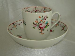 Antique Hand Painted Demitasse Cup & Saucer Set W/ Pink Floral Swags (unmarked)