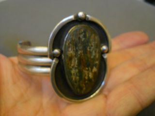 Petrified Wood Sterling Silver Bracelet 2 1/8 " Tall 63 Grams Signed