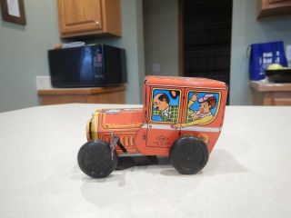 Vintage Tin Clippity Clop Car Wind - Up W/ Key By Yone 2077 Made In Japan 1960 