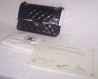 Auth Vintage Chanel Classic Quilted Cc Double Flap Shoulder Bag Navy Leather