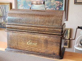 Edison Standard Cylinder Record Player In Gorgeous Antique Oak Case