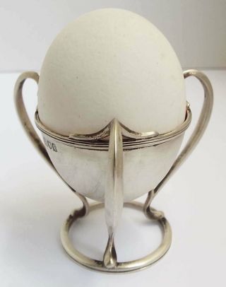 STUNNING RARE ENGLISH ANTIQUE STYLISED ART NOUVEAU 1905 STERLING SILVER EGG CUP 8