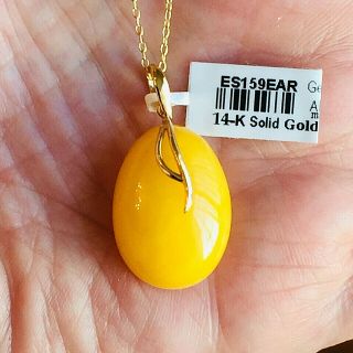 14k Gold Baltic Amber Pendant Russian Vintage Butterscotch Egg Yolk 老琥珀