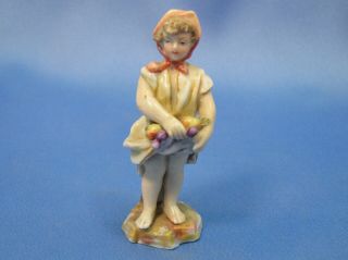 Antique Meissen Young Girl With Fruit Miniature Figurine