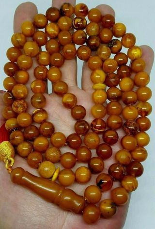Antique Natural Baltic Amber Islamic 99 Prayer Beads Rosary Butterschotch 53,  88g