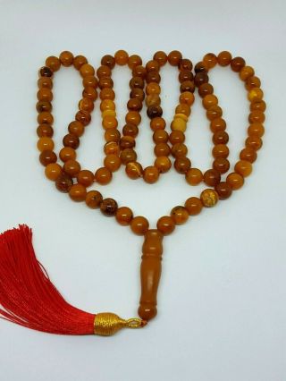 Antique Natural Baltic Amber ISLAMIC 99 PRAYER BEADS ROSARY Butterschotch 53,  88g 7