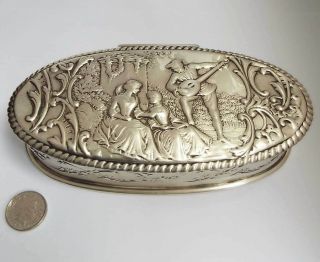 Handsome Large Decorative English Antique 1899 Solid Sterling Silver Table Box