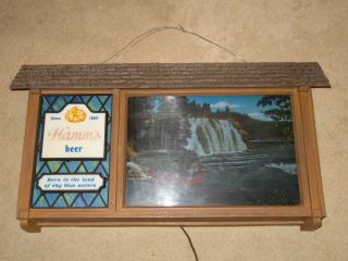 Vintage 60 ' s Hamm ' s MOTION MOVING LIGHT UP Beer Sign w/Canoe Waterfall CAMPFIRE 12