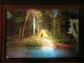 Vintage 60 ' s Hamm ' s MOTION MOVING LIGHT UP Beer Sign w/Canoe Waterfall CAMPFIRE 2