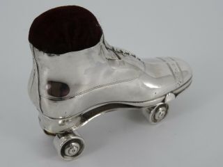 V RARE SOLID STERLING SILVER NOVELTY ROLLER SKATE PIN CUSHION BIRMINGHAM 1910 4